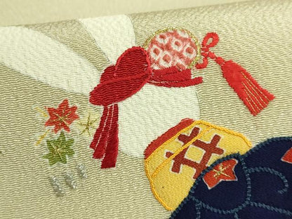 平和屋本店●極上　人形作家・ホリヒロシ　九寸名古屋帯　刺繍　押し絵　貼り絵　兎　金糸　鬼しぼ縮緬　ますいわ屋扱い　逸品 DZAB6918kh6
