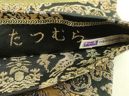 平和屋本店●極上　龍村美術織物　たつむら　両面　全通柄袋帯　御軾鳳凰文錦　黒地　金銀糸　さが美扱い　逸品　DZAB6924kh6