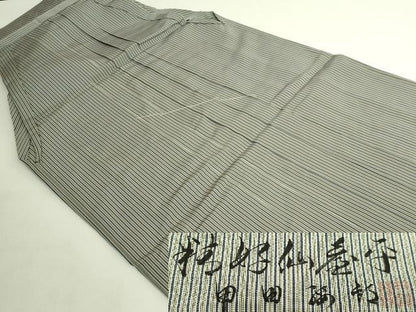 平和屋本店●極上　男性　人間国宝　甲田綏郎　精好仙台平　馬乗り袴　縞　逸品　未使用　DZAB6928kh6