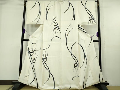 平和屋本店●極上　小紋　草葉文　鳥の子色地　金彩　逸品　DZAB6955kh6
