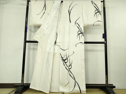 平和屋本店●極上　小紋　草葉文　鳥の子色地　金彩　逸品　DZAB6955kh6