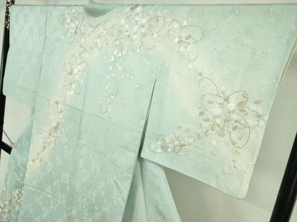 平和屋本店●極上　訪問着　総手刺繍　舞桜　薄い瓶覗色地　暈し染め　金糸　逸品　DZAB6957kh6