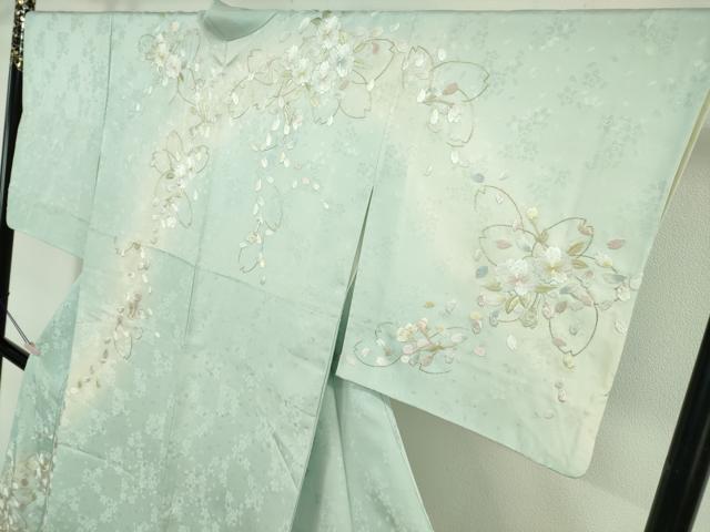 平和屋本店●極上　訪問着　総手刺繍　舞桜　薄い瓶覗色地　暈し染め　金糸　逸品　DZAB6957kh6