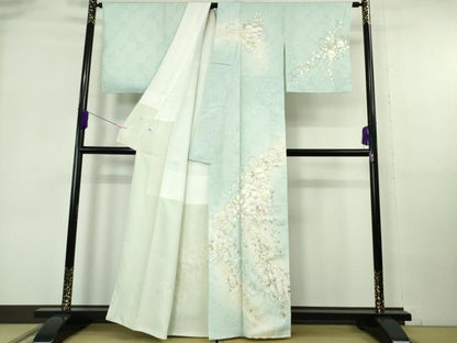 平和屋本店●極上　訪問着　総手刺繍　舞桜　薄い瓶覗色地　暈し染め　金糸　逸品　DZAB6957kh6