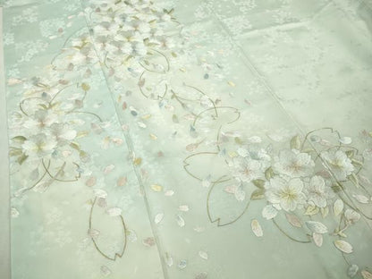 平和屋本店●極上　訪問着　総手刺繍　舞桜　薄い瓶覗色地　暈し染め　金糸　逸品　DZAB6957kh6