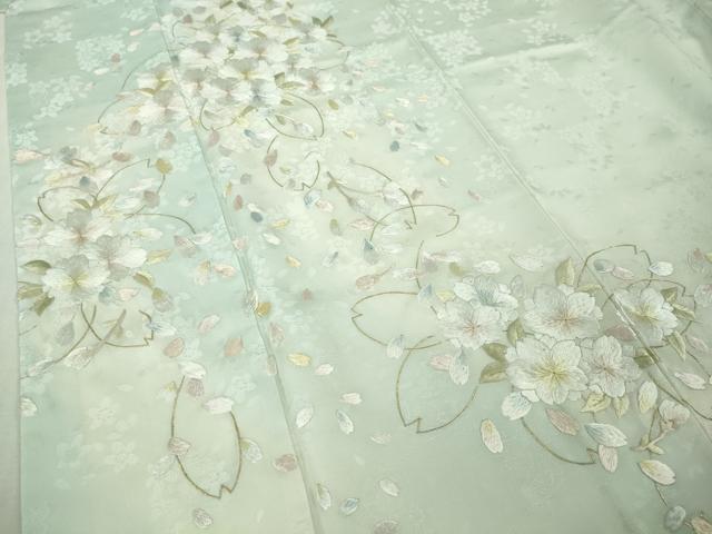 平和屋本店●極上　訪問着　総手刺繍　舞桜　薄い瓶覗色地　暈し染め　金糸　逸品　DZAB6957kh6