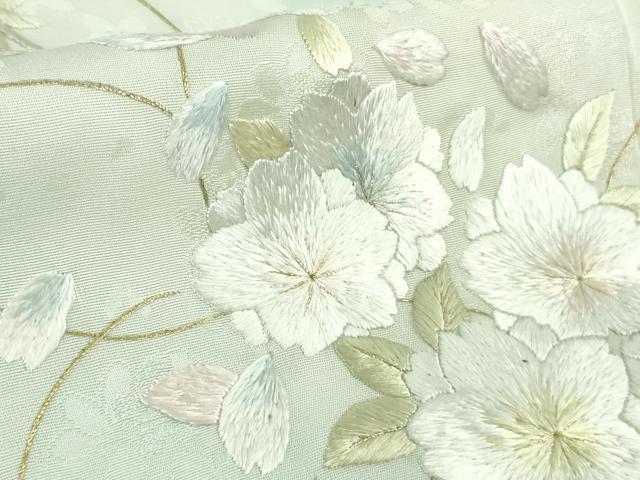 平和屋本店●極上　訪問着　総手刺繍　舞桜　薄い瓶覗色地　暈し染め　金糸　逸品　DZAB6957kh6