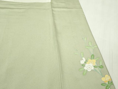 平和屋本店●極上　訪問着　友禅　作家物　枝椿　松花文　柳茶色地　暈し染め　逸品　DZAB6959kh6