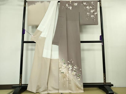 平和屋本店●極上　螺鈿作家　藤本隆士　雲母塾　訪問着　枝花に小鳥　暈し染め　金彩　逸品　DZAB6961kh6