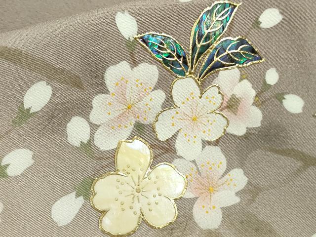 平和屋本店●極上　螺鈿作家　藤本隆士　雲母塾　訪問着　枝花に小鳥　暈し染め　金彩　逸品　DZAB6961kh6