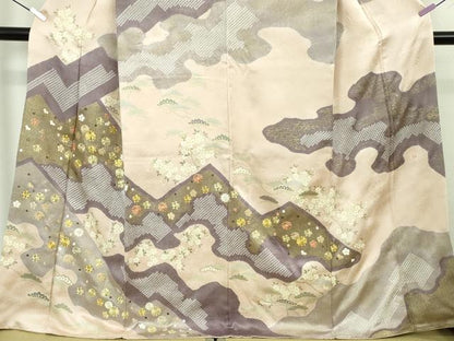 平和屋本店●極上　十日町 名門青柳高級ブランド　大喜百花　訪問着　駒刺繍　霞菊松花文　洗柿色地　金糸　逸品　DZAB6962kh6