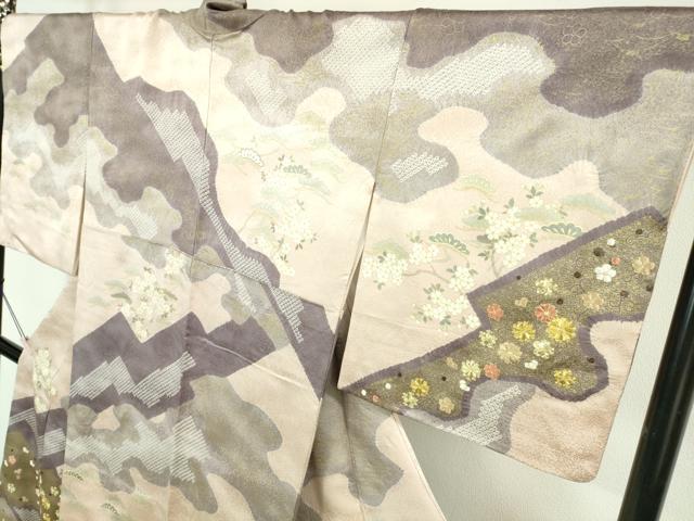 平和屋本店●極上　十日町 名門青柳高級ブランド　大喜百花　訪問着　駒刺繍　霞菊松花文　洗柿色地　金糸　逸品　DZAB6962kh6