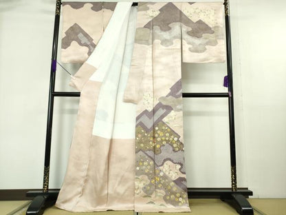 平和屋本店●極上　十日町 名門青柳高級ブランド　大喜百花　訪問着　駒刺繍　霞菊松花文　洗柿色地　金糸　逸品　DZAB6962kh6