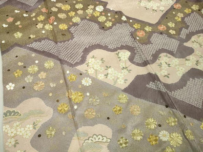 平和屋本店●極上　十日町 名門青柳高級ブランド　大喜百花　訪問着　駒刺繍　霞菊松花文　洗柿色地　金糸　逸品　DZAB6962kh6