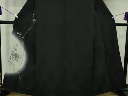 平和屋着物●極上　森英恵・HANAE MORI　訪問着　蔦の葉花文　暈し染め　黒地　逸品　DZAB6965kh6