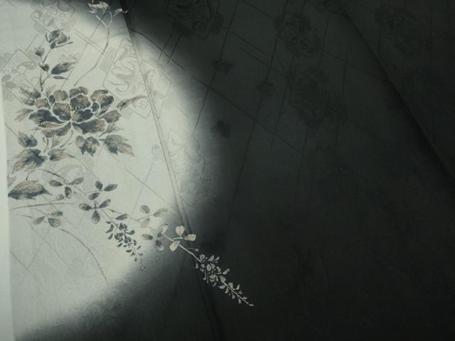 平和屋着物●極上　森英恵・HANAE MORI　訪問着　蔦の葉花文　暈し染め　黒地　逸品　DZAB6965kh6