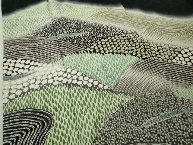 平和屋着物●極上　中国三大刺繍　相良刺繍　訪問着　重ね山花文　暈し染め　黒地　銀通し地　逸品　DZAB6966kh6