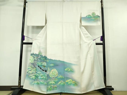 平和屋本店●極上　訪問着　馬車　お城　象牙色地　暈し染め　銀彩　逸品　DZAB6968kh6