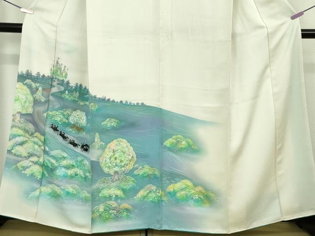 平和屋本店●極上　訪問着　馬車　お城　象牙色地　暈し染め　銀彩　逸品　DZAB6968kh6
