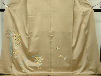 平和屋本店●極上　訪問着　刺繍　草花　木賊　濃い棒色地　金彩　小大丸扱い　たとう紙付き　逸品　未使用　DZAB6969kh6