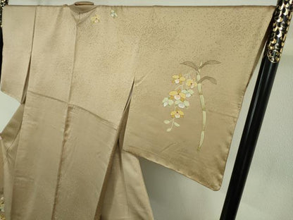 平和屋本店●極上　訪問着　刺繍　草花　木賊　濃い棒色地　金彩　小大丸扱い　たとう紙付き　逸品　未使用　DZAB6969kh6