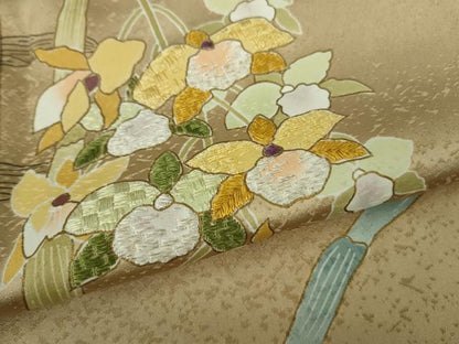 平和屋本店●極上　訪問着　刺繍　草花　木賊　濃い棒色地　金彩　小大丸扱い　たとう紙付き　逸品　未使用　DZAB6969kh6