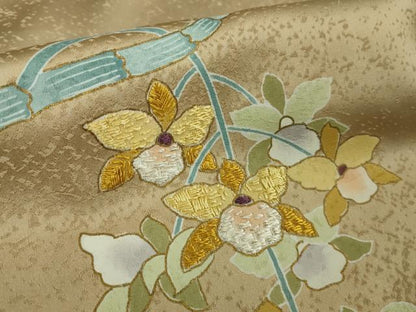 平和屋本店●極上　訪問着　刺繍　草花　木賊　濃い棒色地　金彩　小大丸扱い　たとう紙付き　逸品　未使用　DZAB6969kh6
