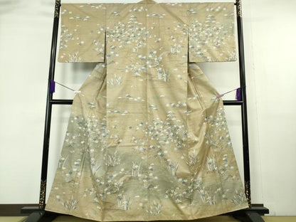平和屋本店●極上　中国三大刺繍　スワトウ刺繍　汕頭刺繍　本場縞大島紬　訪問着　渡橋風景草花文　暈し染め　金糸　逸品　DZAB6971kh6