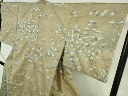 平和屋本店●極上　中国三大刺繍　スワトウ刺繍　汕頭刺繍　本場縞大島紬　訪問着　渡橋風景草花文　暈し染め　金糸　逸品　DZAB6971kh6