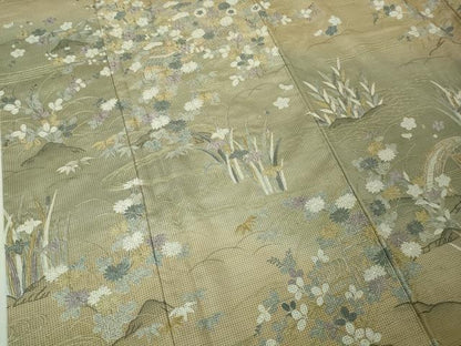 平和屋本店●極上　中国三大刺繍　スワトウ刺繍　汕頭刺繍　本場縞大島紬　訪問着　渡橋風景草花文　暈し染め　金糸　逸品　DZAB6971kh6
