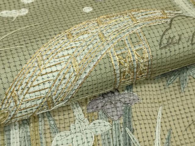 平和屋本店●極上　中国三大刺繍　スワトウ刺繍　汕頭刺繍　本場縞大島紬　訪問着　渡橋風景草花文　暈し染め　金糸　逸品　DZAB6971kh6