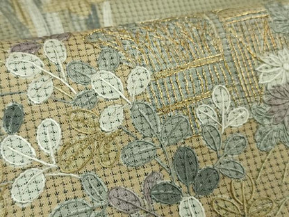 平和屋本店●極上　中国三大刺繍　スワトウ刺繍　汕頭刺繍　本場縞大島紬　訪問着　渡橋風景草花文　暈し染め　金糸　逸品　DZAB6971kh6