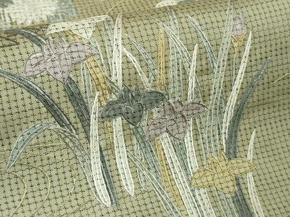 平和屋本店●極上　中国三大刺繍　スワトウ刺繍　汕頭刺繍　本場縞大島紬　訪問着　渡橋風景草花文　暈し染め　金糸　逸品　DZAB6971kh6