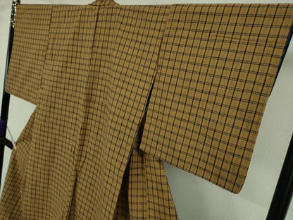 平和屋本店●極上　綿紬　格子　香染色地　綿　逸品　DZAB6972kh6