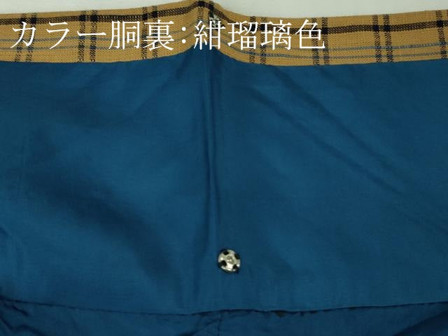 平和屋本店●極上　綿紬　格子　香染色地　綿　逸品　DZAB6972kh6