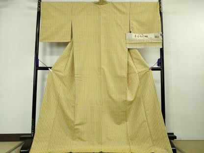 平和屋本店●極上　まほろば紬　鈴源織物謹製　縞　ロング丈　証紙付き　逸品　DZAB6974kh6