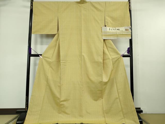 平和屋本店●極上　まほろば紬　鈴源織物謹製　縞　ロング丈　証紙付き　逸品　DZAB6974kh6
