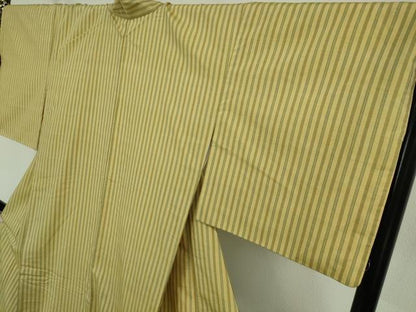 平和屋本店●極上　まほろば紬　鈴源織物謹製　縞　ロング丈　証紙付き　逸品　DZAB6974kh6