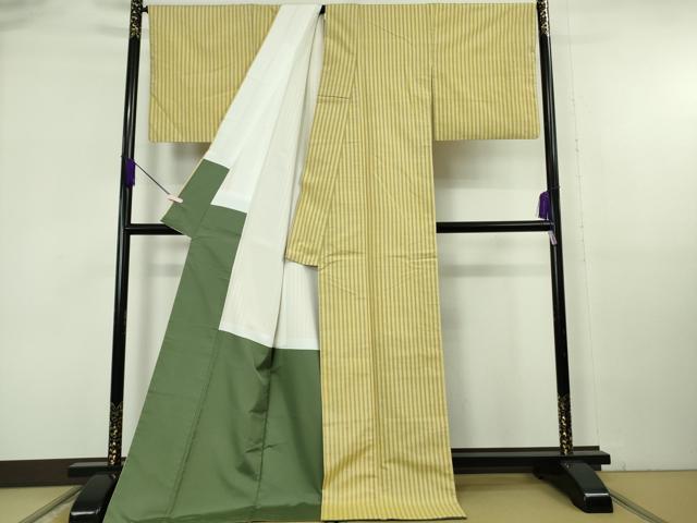 平和屋本店●極上　まほろば紬　鈴源織物謹製　縞　ロング丈　証紙付き　逸品　DZAB6974kh6