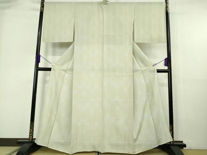 平和屋着物＊極上　夏物　小紋　市松紋絽　縞　若芽色×砂色　暈し染め　逸品　DZAB6975kh6