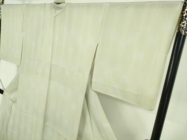 平和屋着物＊極上　夏物　小紋　市松紋絽　縞　若芽色×砂色　暈し染め　逸品　DZAB6975kh6