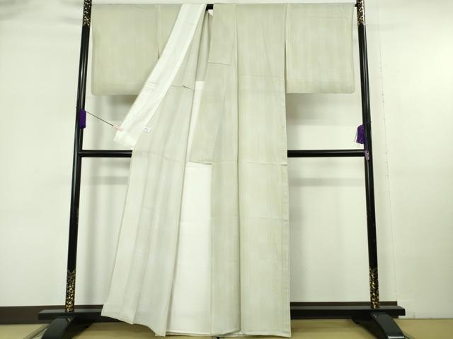 平和屋着物＊極上　夏物　小紋　市松紋絽　縞　若芽色×砂色　暈し染め　逸品　DZAB6975kh6
