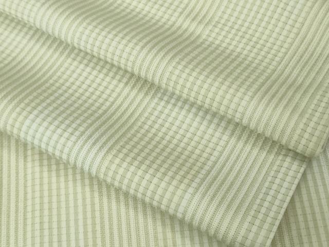 平和屋着物＊極上　夏物　小紋　市松紋絽　縞　若芽色×砂色　暈し染め　逸品　DZAB6975kh6
