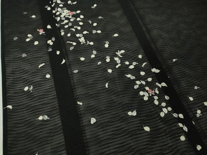 平和屋着物＊極上　夏物　訪問着　絽　刺繍　椿　舞葉　黒地　逸品　DZAB6976kh6