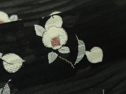 平和屋着物＊極上　夏物　訪問着　絽　刺繍　椿　舞葉　黒地　逸品　DZAB6976kh6