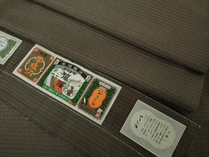 平和屋着物▽極上　本塩沢　やまだ織　単衣　桑原タツノ作　江戸鼠色地　証紙付き　逸品　DZAB6980kh6