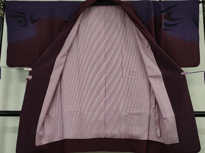 平和屋着物∞極上　和装コート　ロング丈　抽象文様　鬼しぼ縮緬　つけ衿付き　逸品　DZAB6982kh6