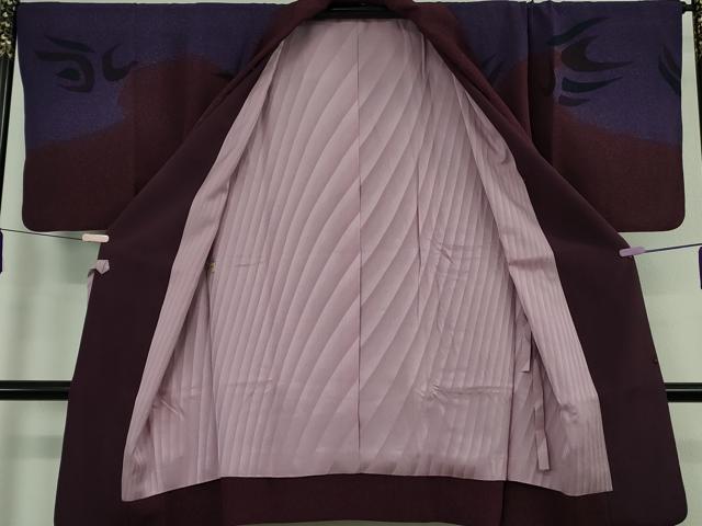 平和屋着物∞極上　和装コート　ロング丈　抽象文様　鬼しぼ縮緬　つけ衿付き　逸品　DZAB6982kh6
