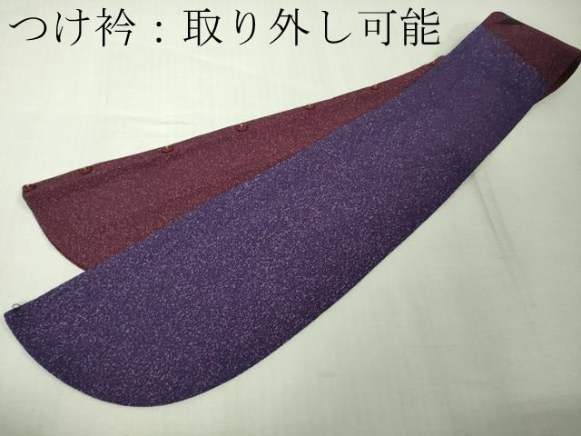 平和屋着物∞極上　和装コート　ロング丈　抽象文様　鬼しぼ縮緬　つけ衿付き　逸品　DZAB6982kh6