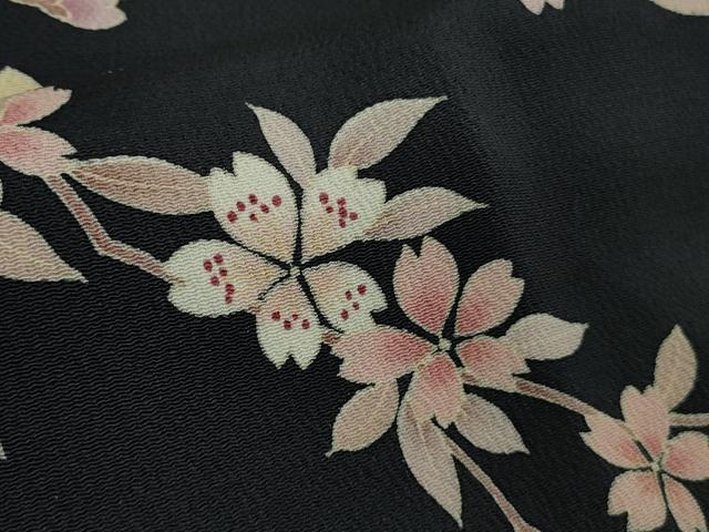 平和屋本店∞極上　道中着　ロング丈　枝垂れ桜　濃紺地　鬼しぼ縮緬　反端付き　逸品　未使用　DZAB6984kh6
